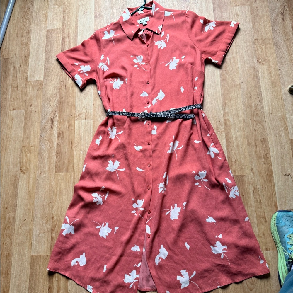 Ava & Viv Coral Floral Midi Dress